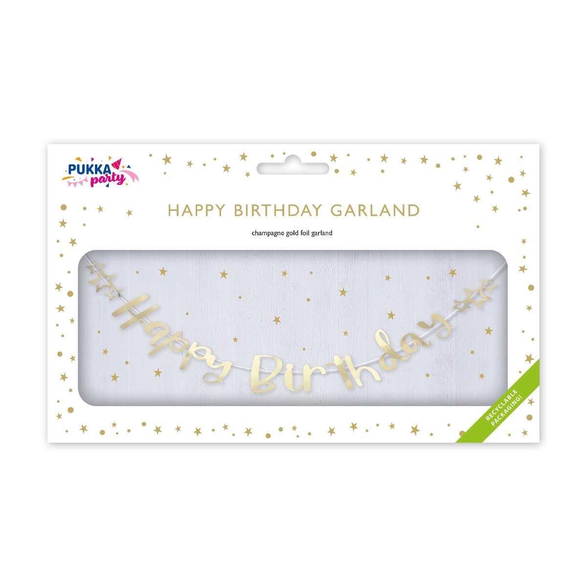 Pukka Party Champagne Gold Happy Birthday Stitched Garland