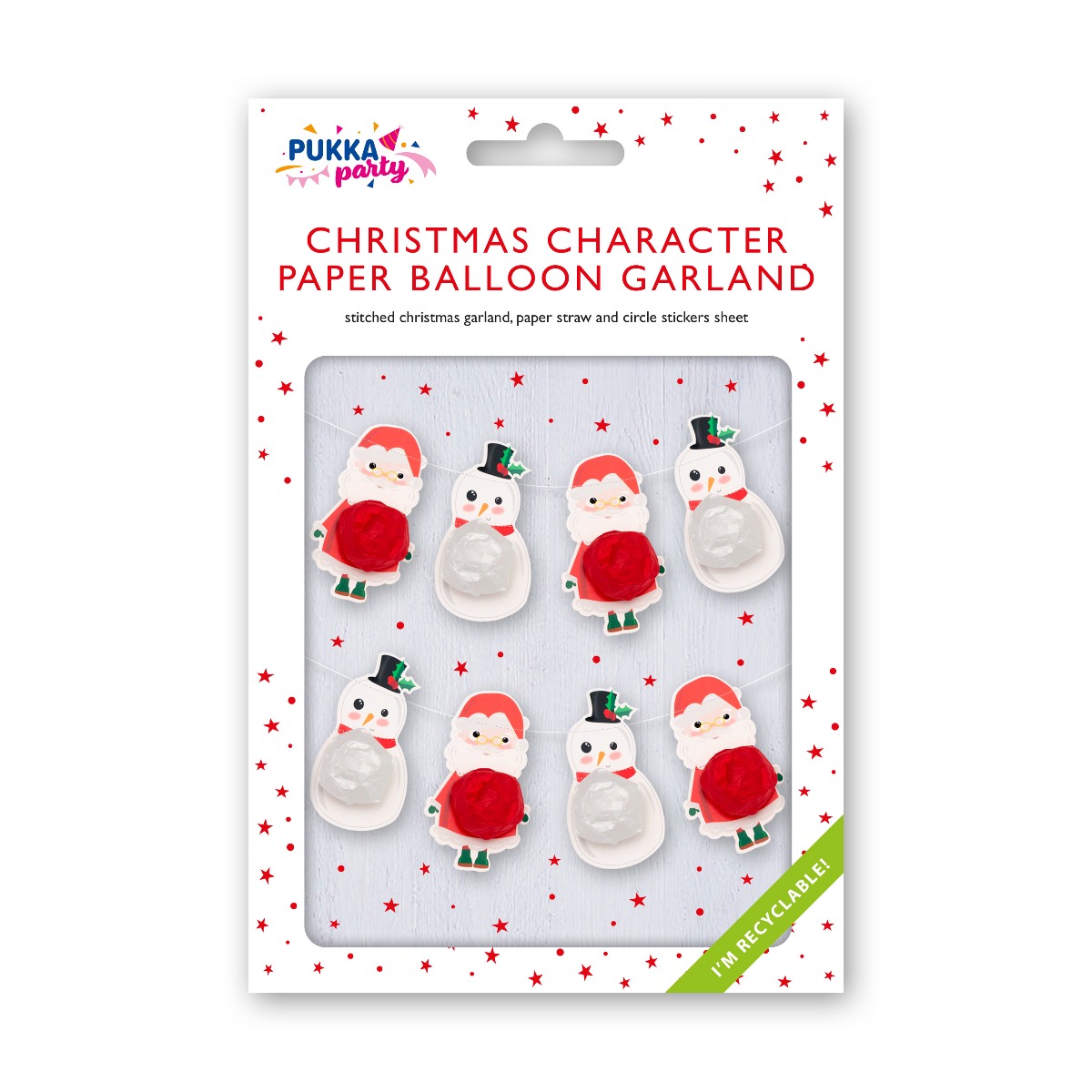 Pukka Party 1.5m Santa & Snowman Christmas Paper Balloon Garland