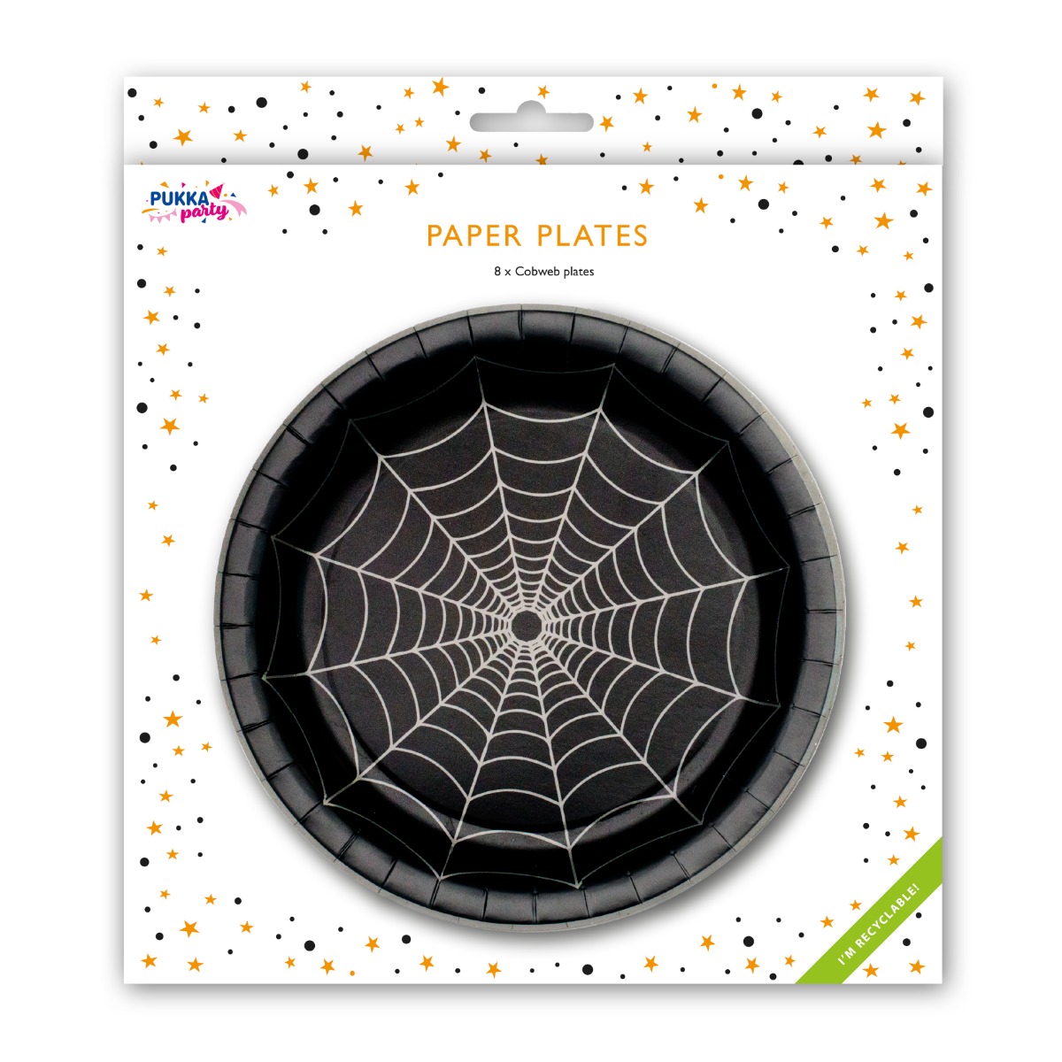 Pukka Party Halloween Spider Cobweb Plates - Pack of 8