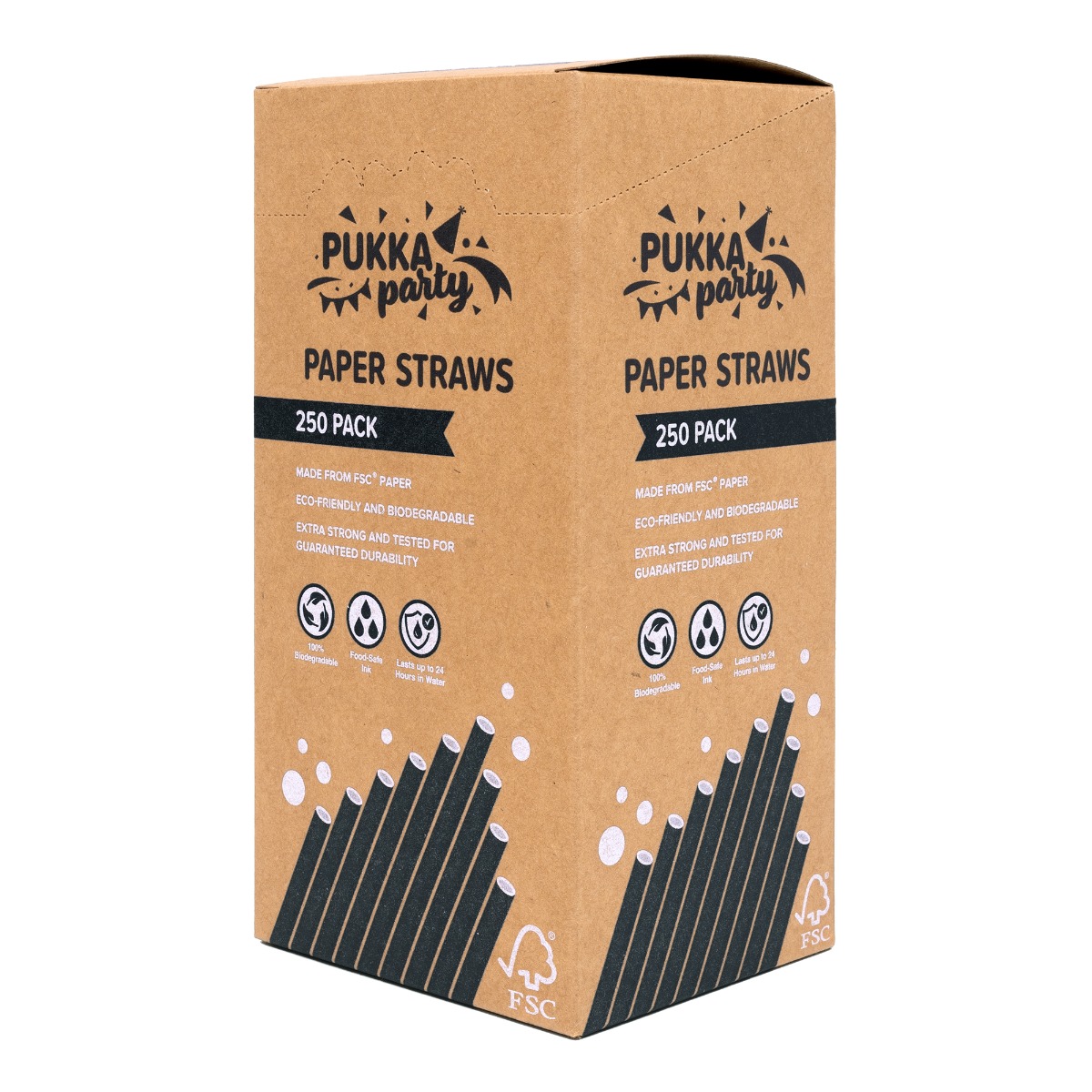 Pukka Party Black Paper Drinking Straws - Box of 250