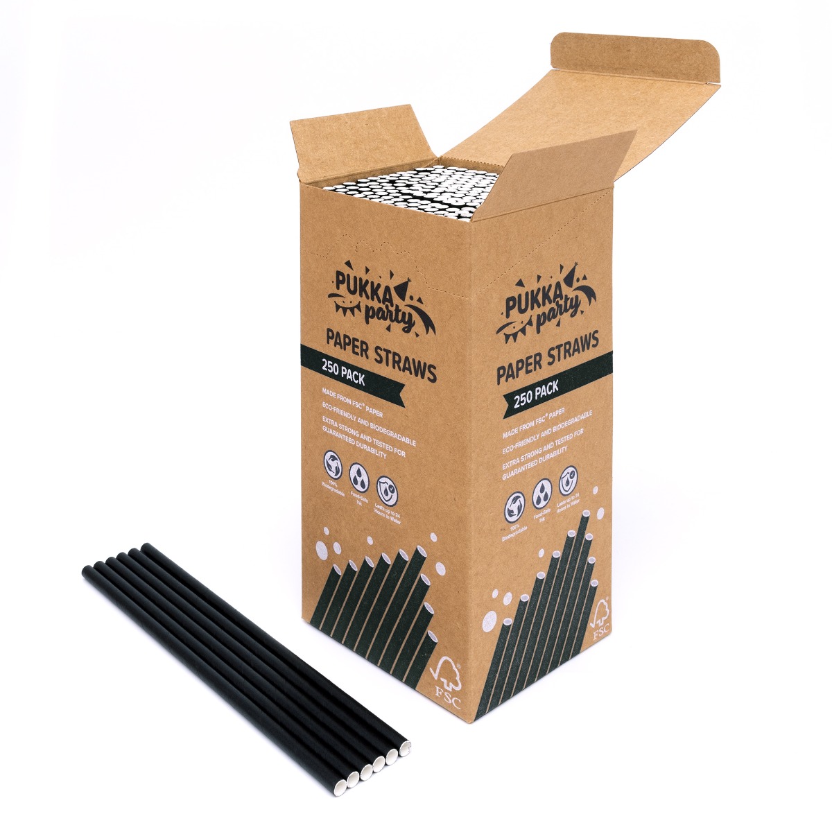 Pukka Party Black Paper Drinking Straws - Box of 250