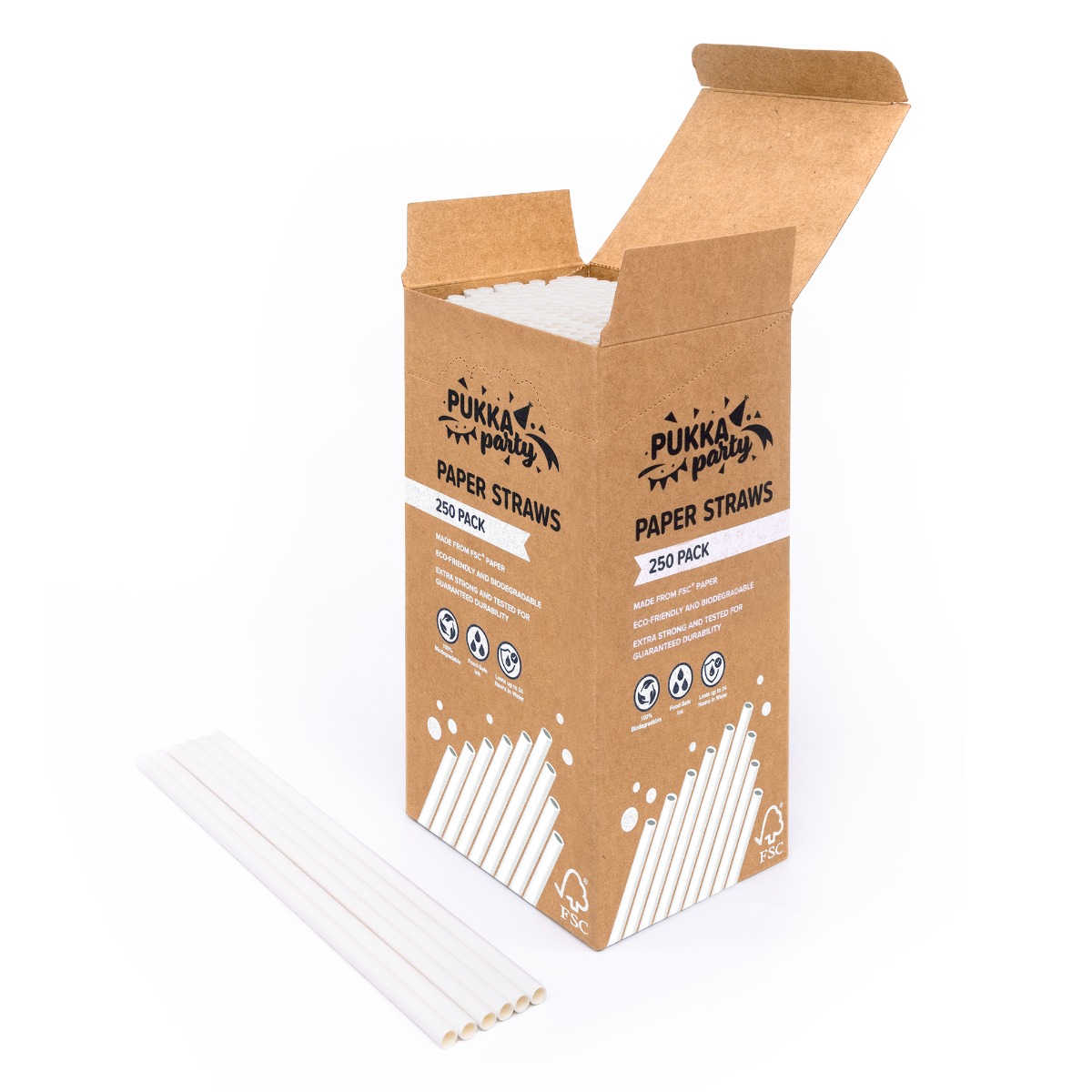 Pukka Party White Paper Drinking Straws - Box of 250