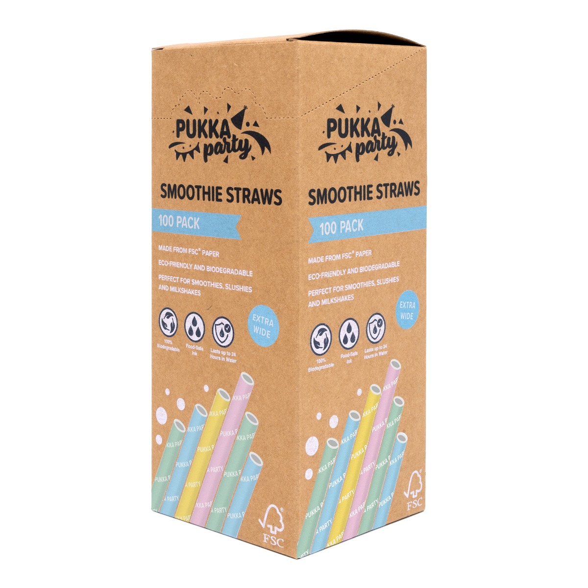Pukka Party Pastel Smoothie Drinking Straws - Box of 100