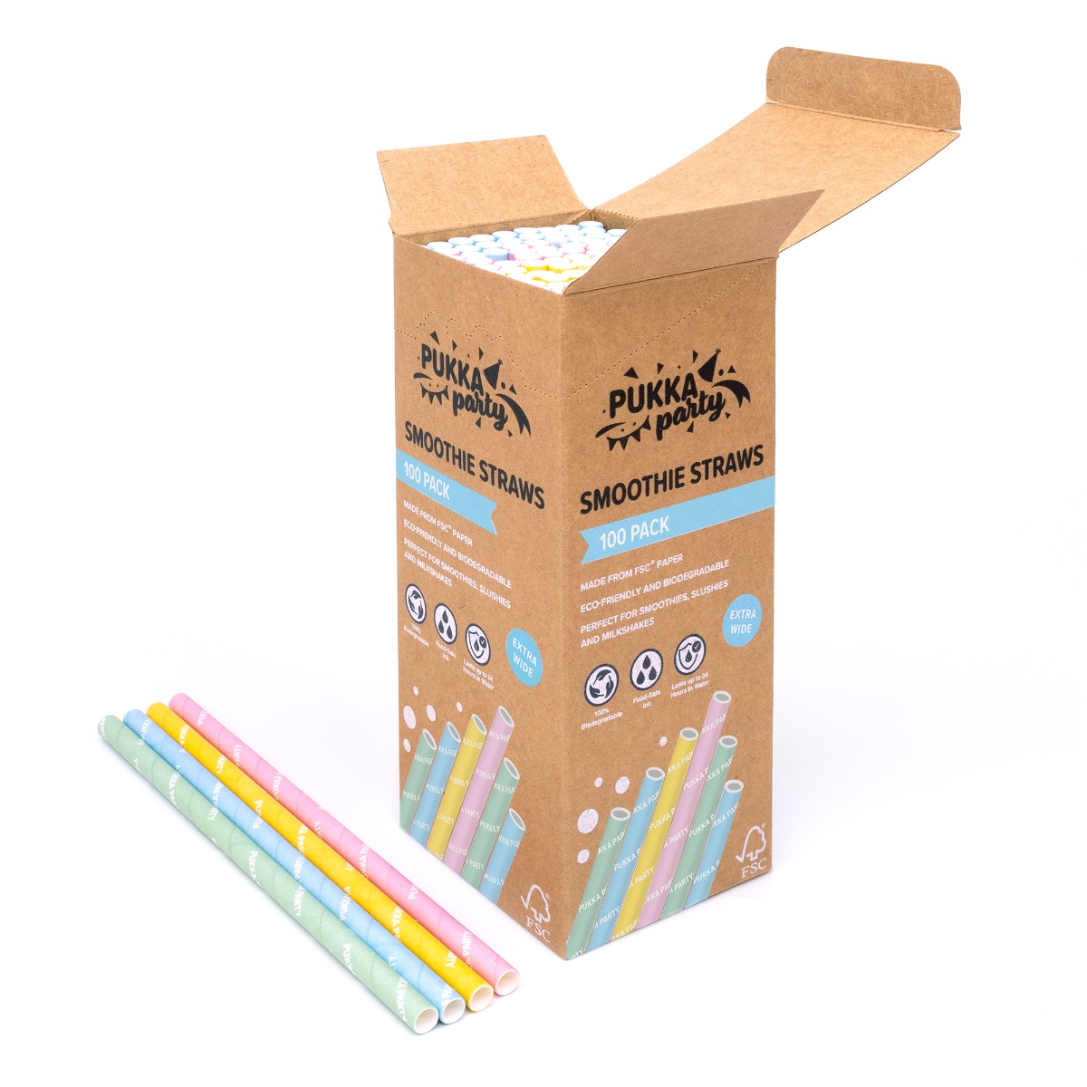 Pukka Party Pastel Smoothie Drinking Straws - Box of 100