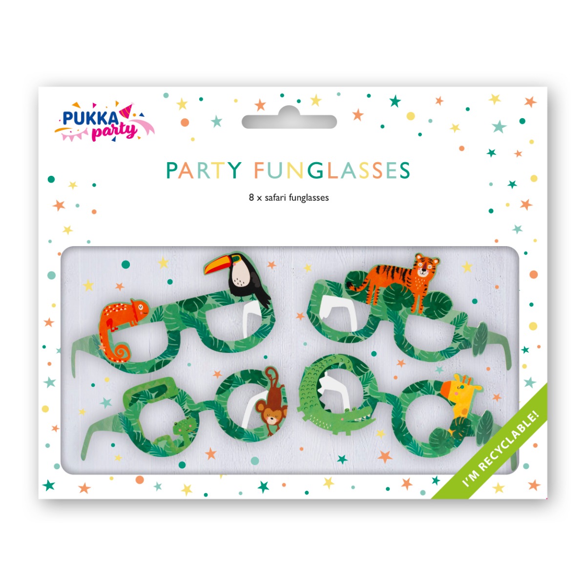 Pukka Party Safari Selfie Fun Glasses - Pack of 8