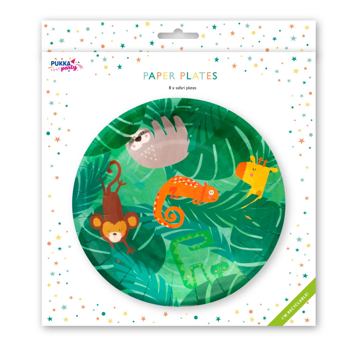 Pukka Party Safari-themed paper plates, pack of 8.