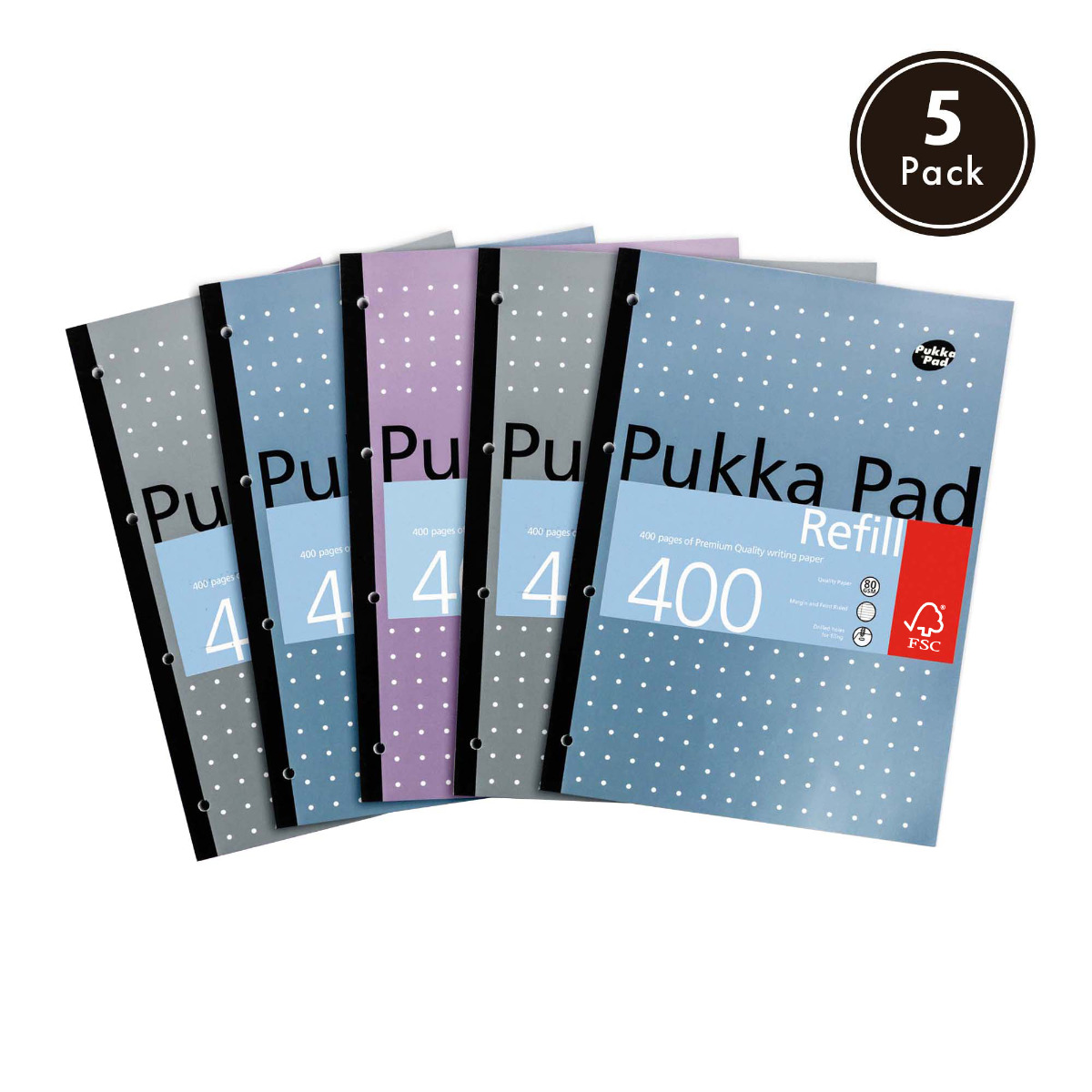 Pukka Pads A4 Lined Metallic Refill Pad 400 Page - Assorted Pack of 5