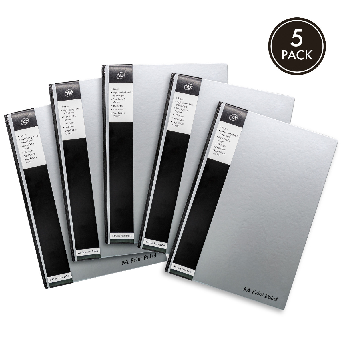 Pukka Pads A4 Casebound Lined Silver Notebook - Pack of 5
