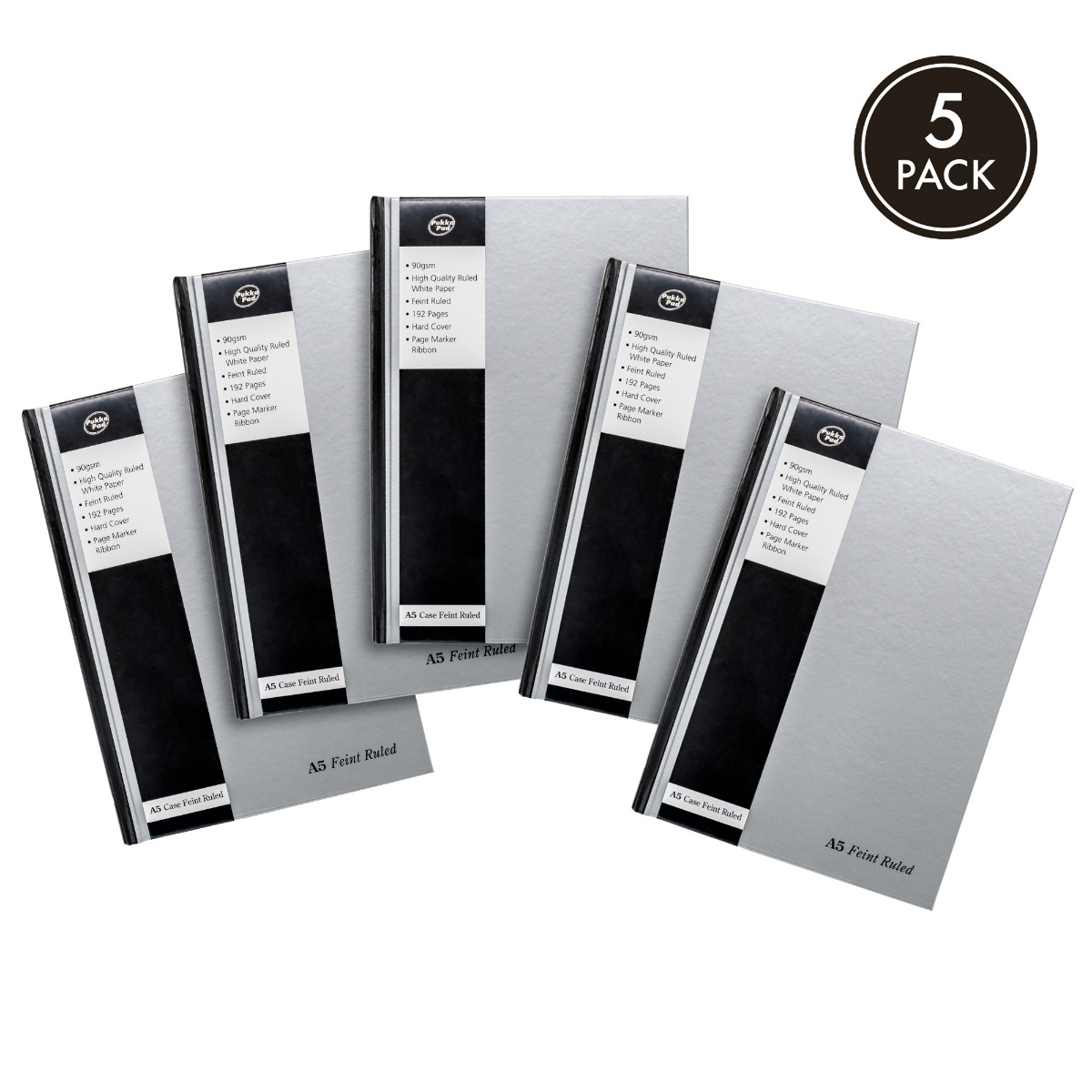 Pukka Pads A5 Casebound Lined Silver Notebook - Pack of 5
