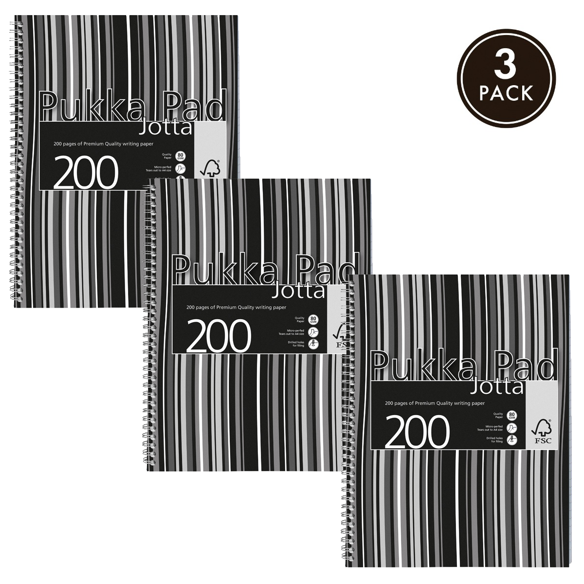 Pukka Pads Stripes A4 Lined Jotta in Black - Pack of 3