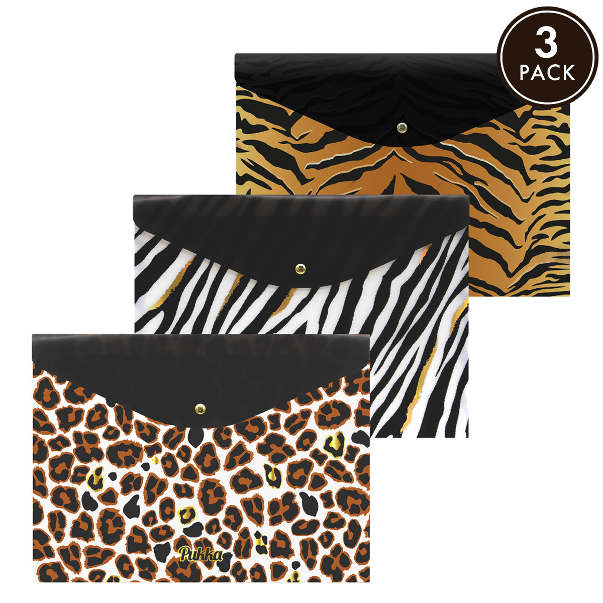 Pukka Pads Wild A4 Stud Wallets - Assorted Pack of 3